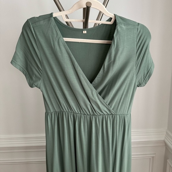 Maternity Sage Green Maxi Dress, Baby Shower Size Small - Picture 6 of 8